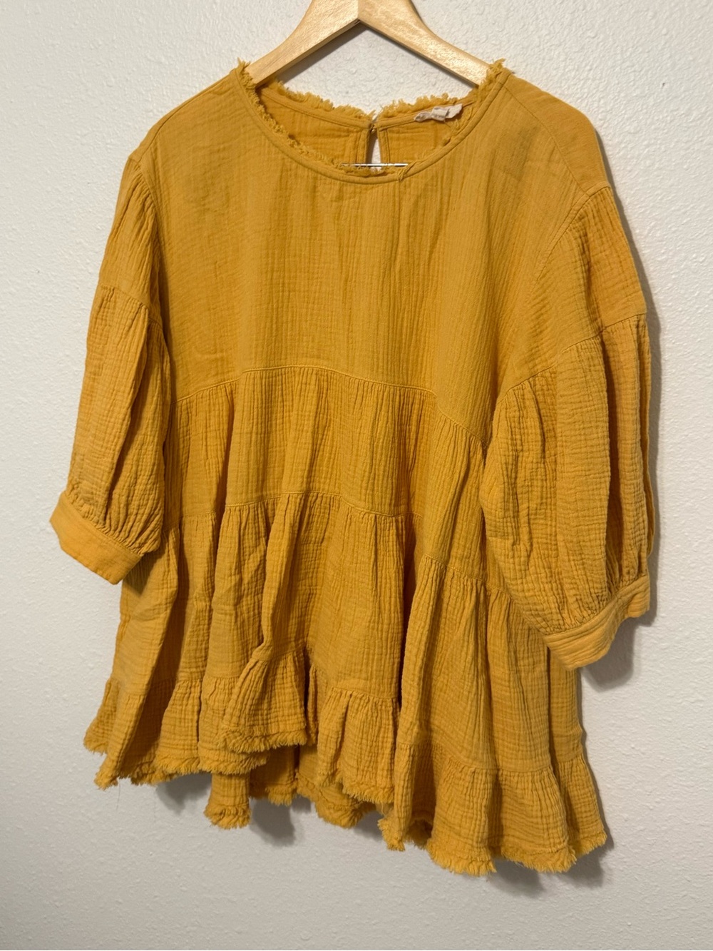 ODDY Mustard Tiered Gauze Tunic Top